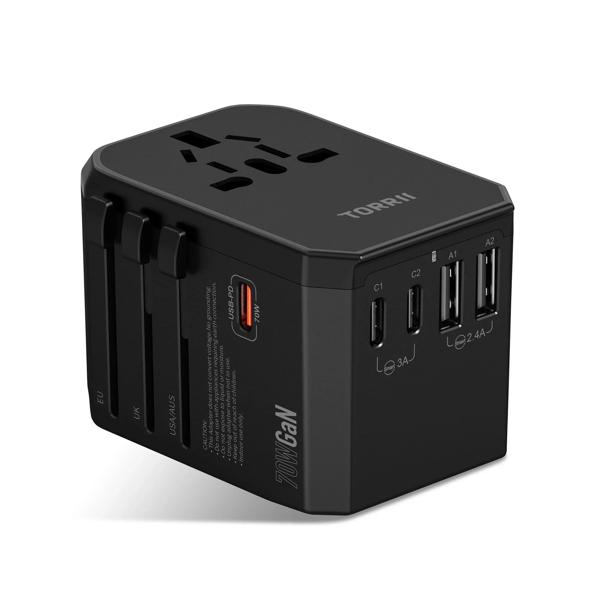 Torrii Bolt 70W GaN Universal Travel Adapter IV - Black - Tashqila Torrii Bolt 70W GaN Universal Travel Adapter IV - Black - Tashqila